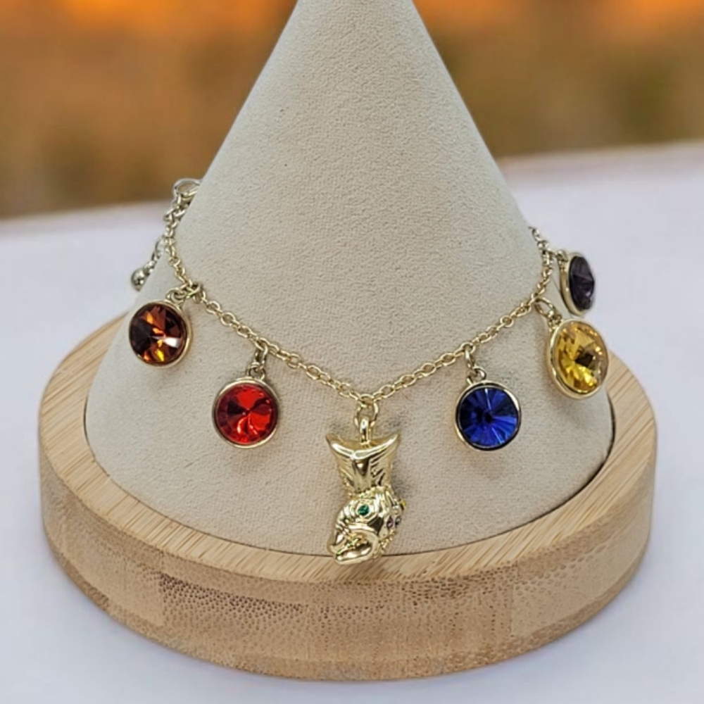 Marvel Avengers Gold Plated Charm Bracelet Glove & Crystal Charms 6.75-7.75" Fit